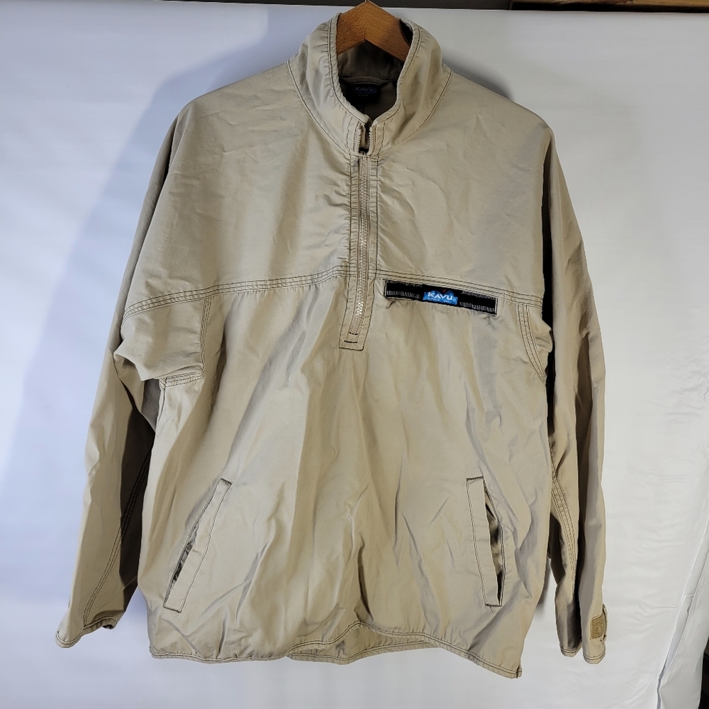Mens Kavu Jacket Khaki 1/2 Zip Side Zippers Size Large Cotton